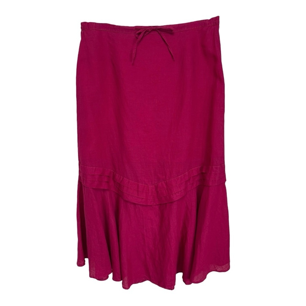 Linen Flared Tiered Maxi Skirt Size 16 18 XL XXL Pink Magenta Fuchsia